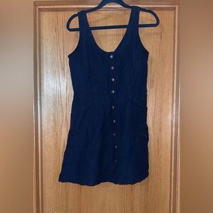 LOFT Navy Blue Linen-Cotton Blend Button-Down Sleeveless Mini Dress Size 6
